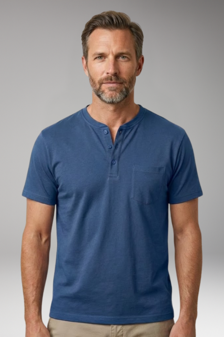 Men's T-Shirt with Henley Neck and Chest Pocket
