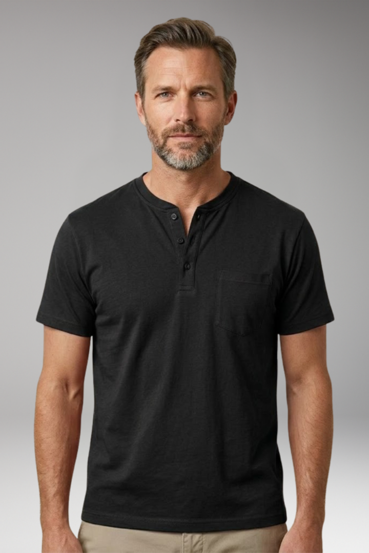Men's T-Shirt with Henley Neck and Chest Pocket