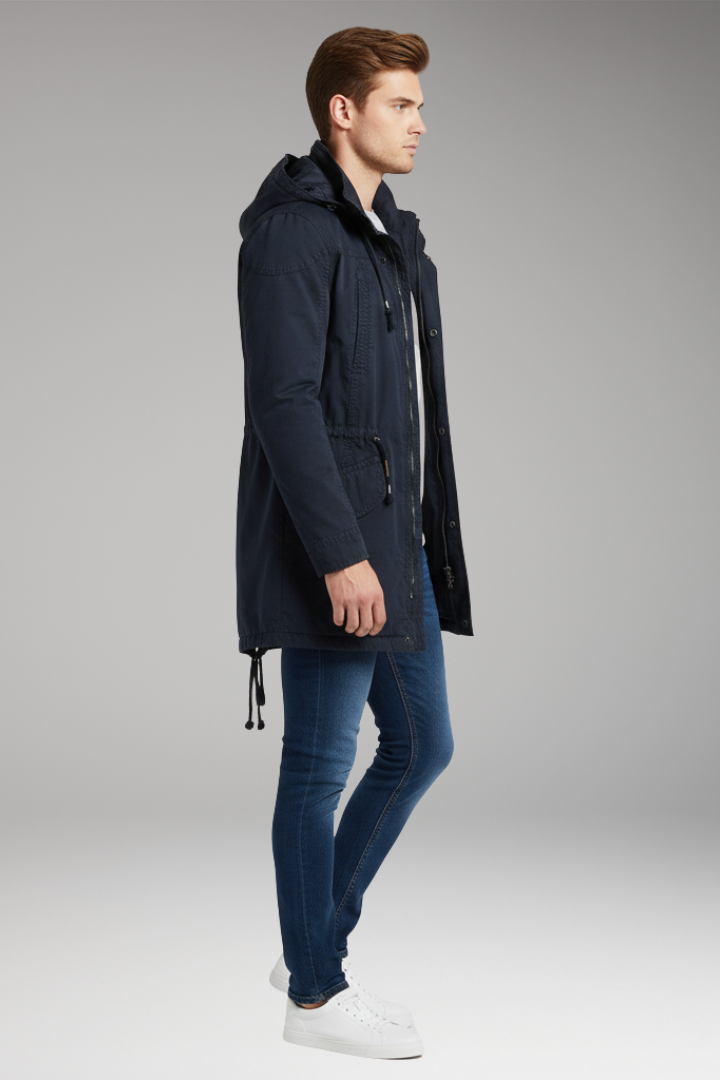 Men’s Hooded Jacket with Drawstring Waist and Front Pockets