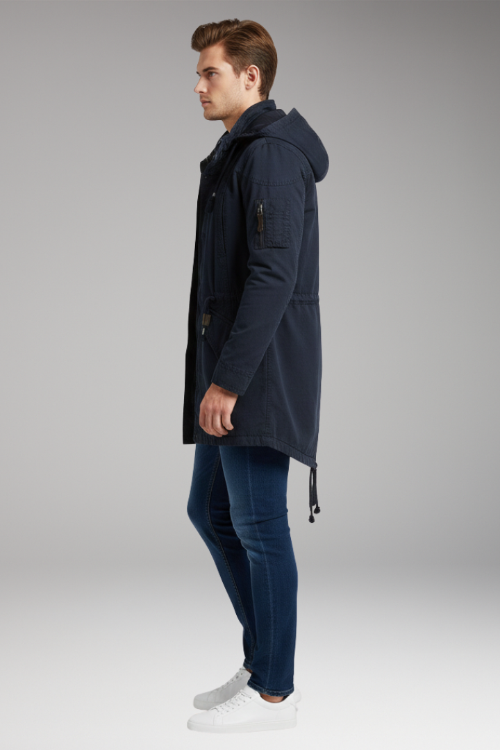 Men’s Hooded Jacket with Drawstring Waist and Front Pockets
