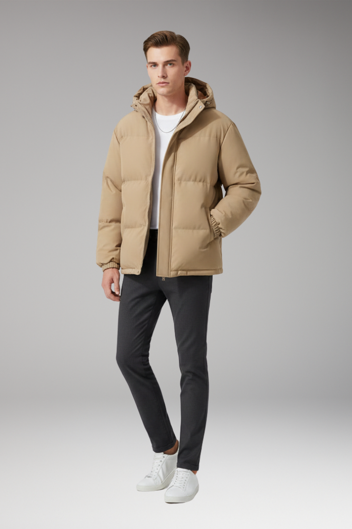 Men’s Hooded Jacket with Zip Front and Welt Pockets