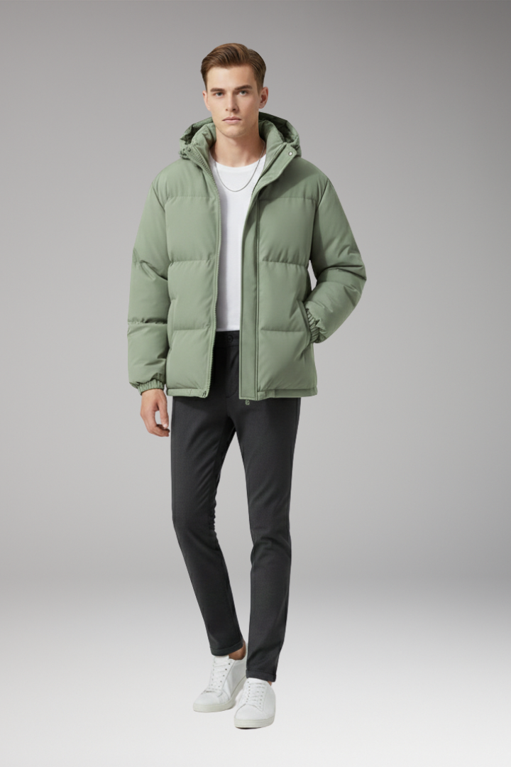 Men’s Hooded Jacket with Zip Front and Welt Pockets