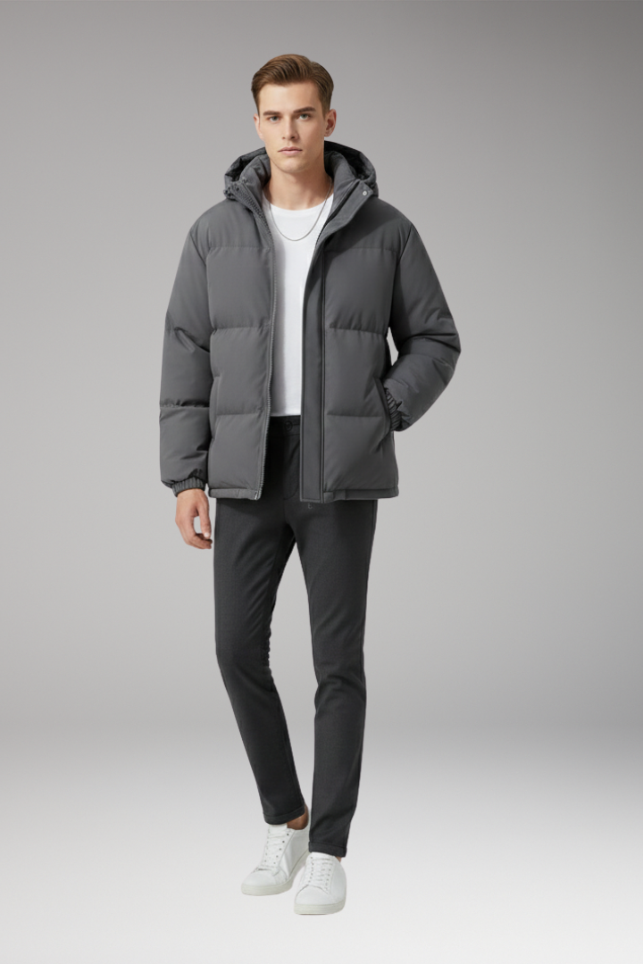 Men’s Hooded Jacket with Zip Front and Welt Pockets