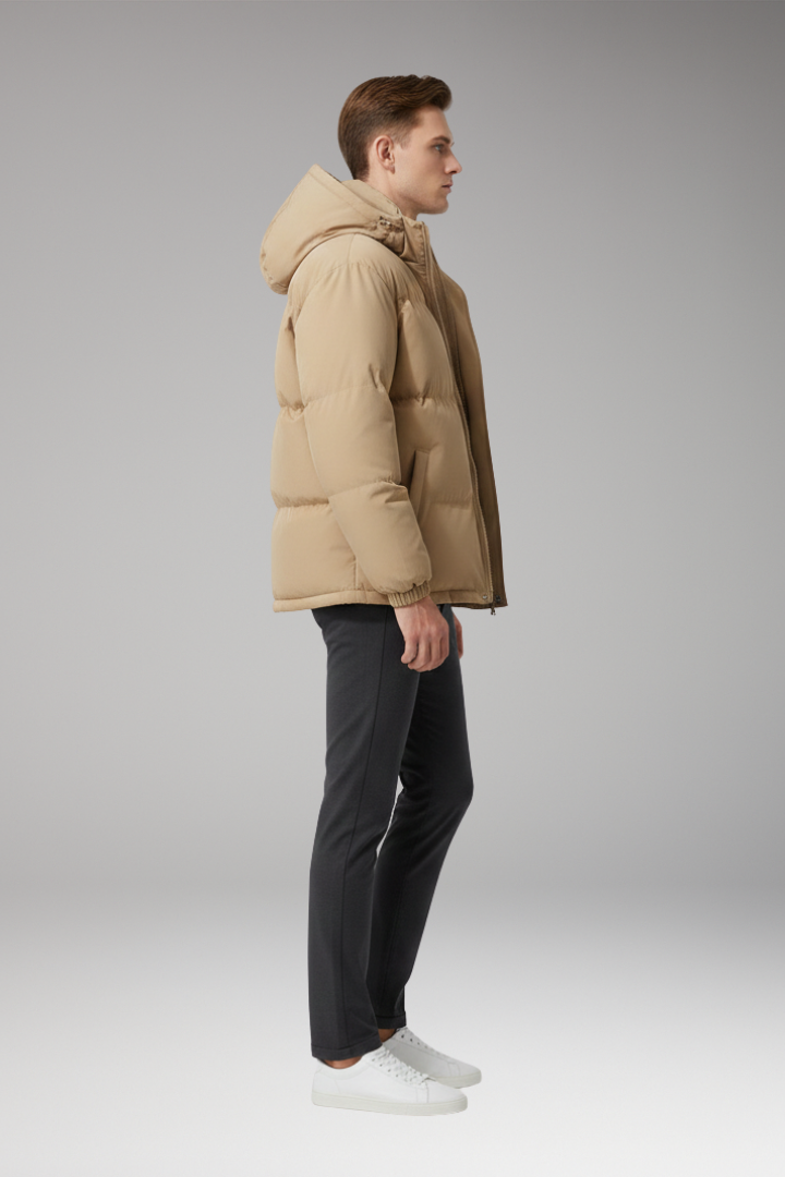 Men’s Hooded Jacket with Zip Front and Welt Pockets