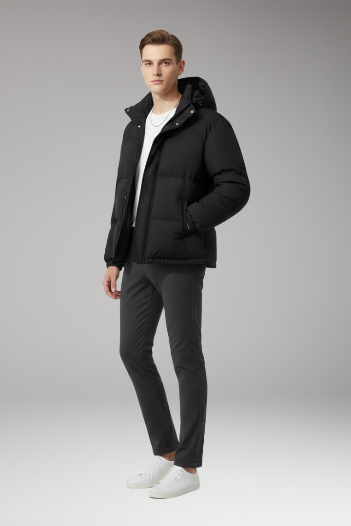 Men’s Hooded Jacket with Zip Front and Welt Pockets