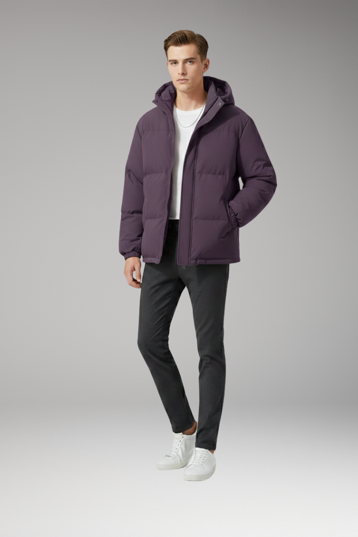 Men’s Hooded Jacket with Zip Front and Welt Pockets