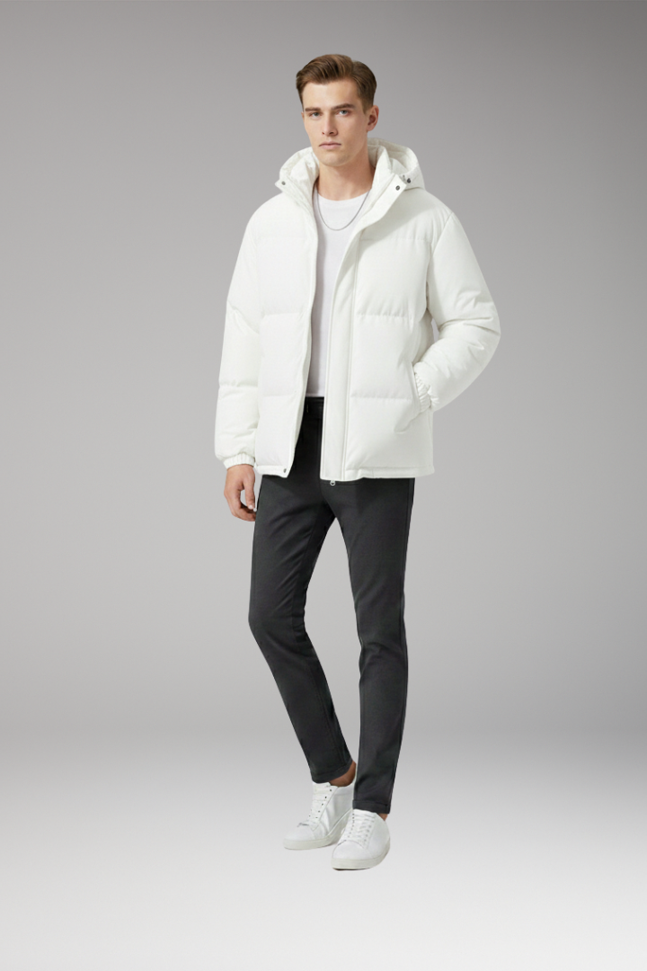 Men’s Hooded Jacket with Zip Front and Welt Pockets