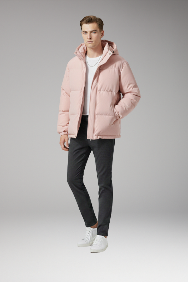 Men’s Hooded Jacket with Zip Front and Welt Pockets