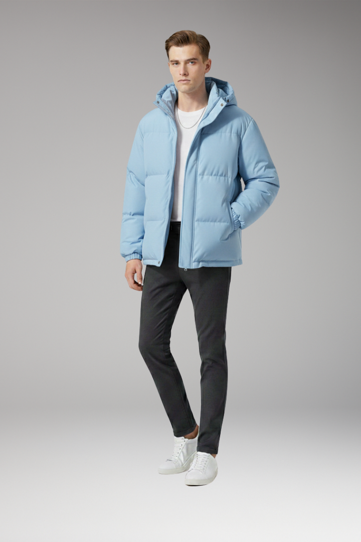 Men’s Hooded Jacket with Zip Front and Welt Pockets