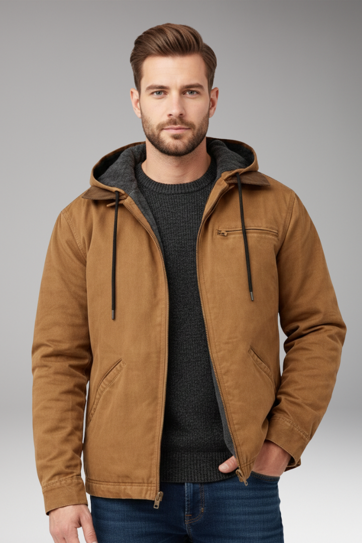 Men’s Hooded Jacket with Zipper and Side Pockets