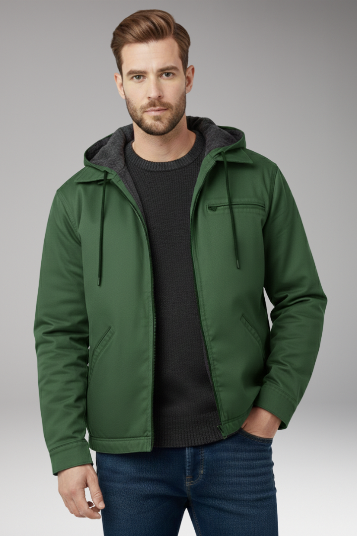 Men’s Hooded Jacket with Zipper and Side Pockets