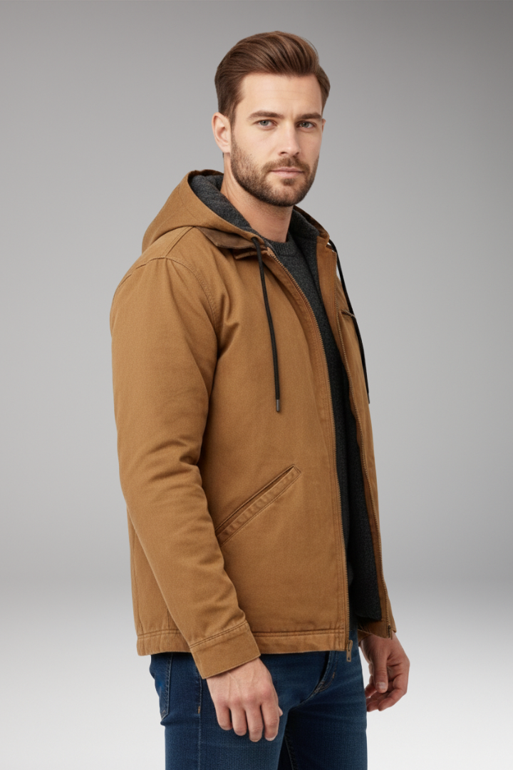 Men’s Hooded Jacket with Zipper and Side Pockets