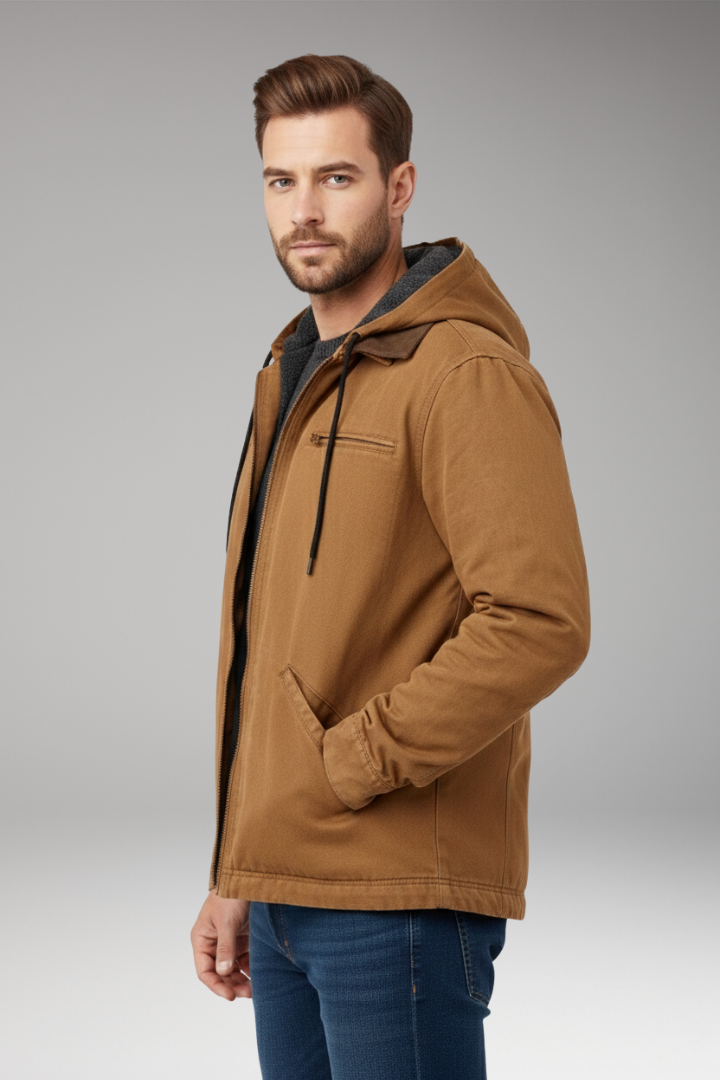 Men’s Hooded Jacket with Zipper and Side Pockets