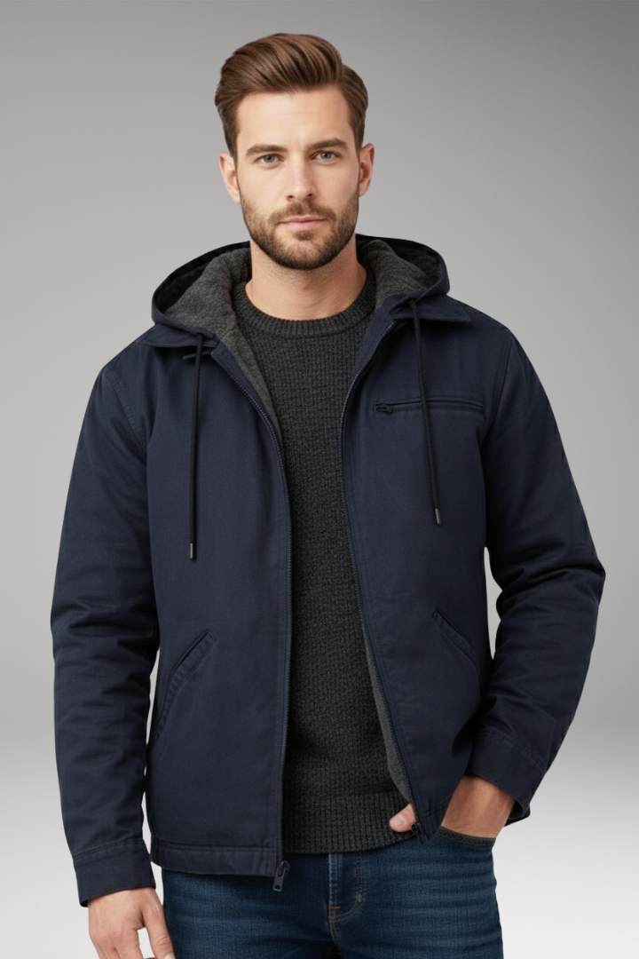 Men’s Hooded Jacket with Zipper and Side Pockets