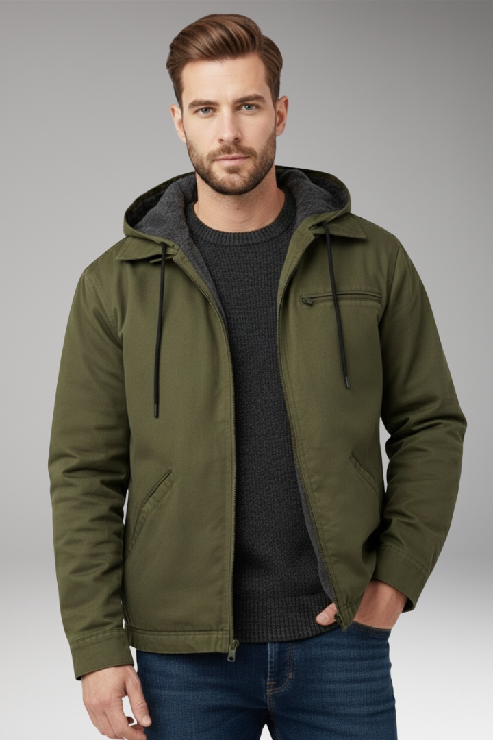 Men’s Hooded Jacket with Zipper and Side Pockets