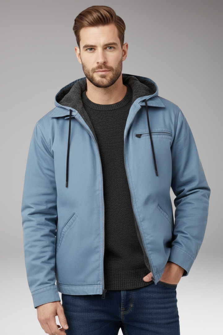Men’s Hooded Jacket with Zipper and Side Pockets