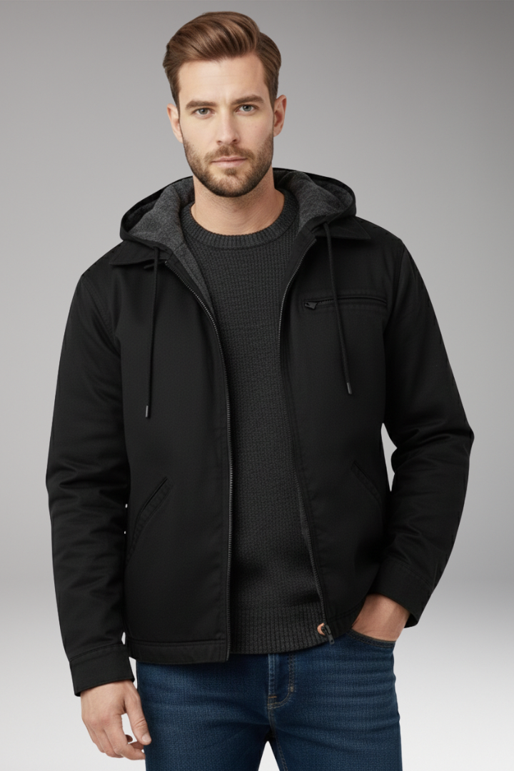 Men’s Hooded Jacket with Zipper and Side Pockets