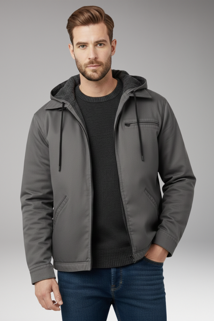 Men’s Hooded Jacket with Zipper and Side Pockets