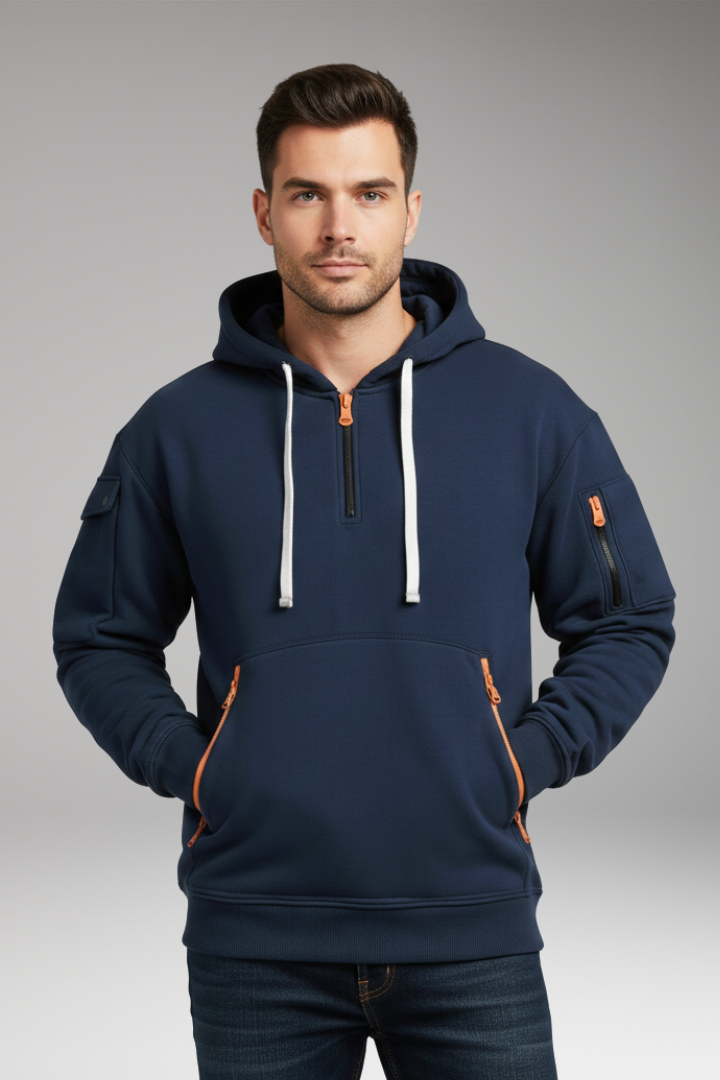 Men’s Hoodie with Adjustable Hood and Zippered Pockets