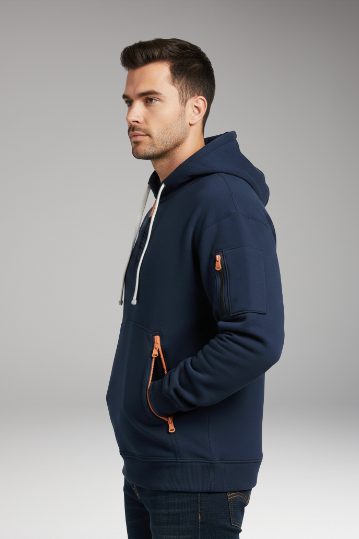Men’s Hoodie with Adjustable Hood and Zippered Pockets