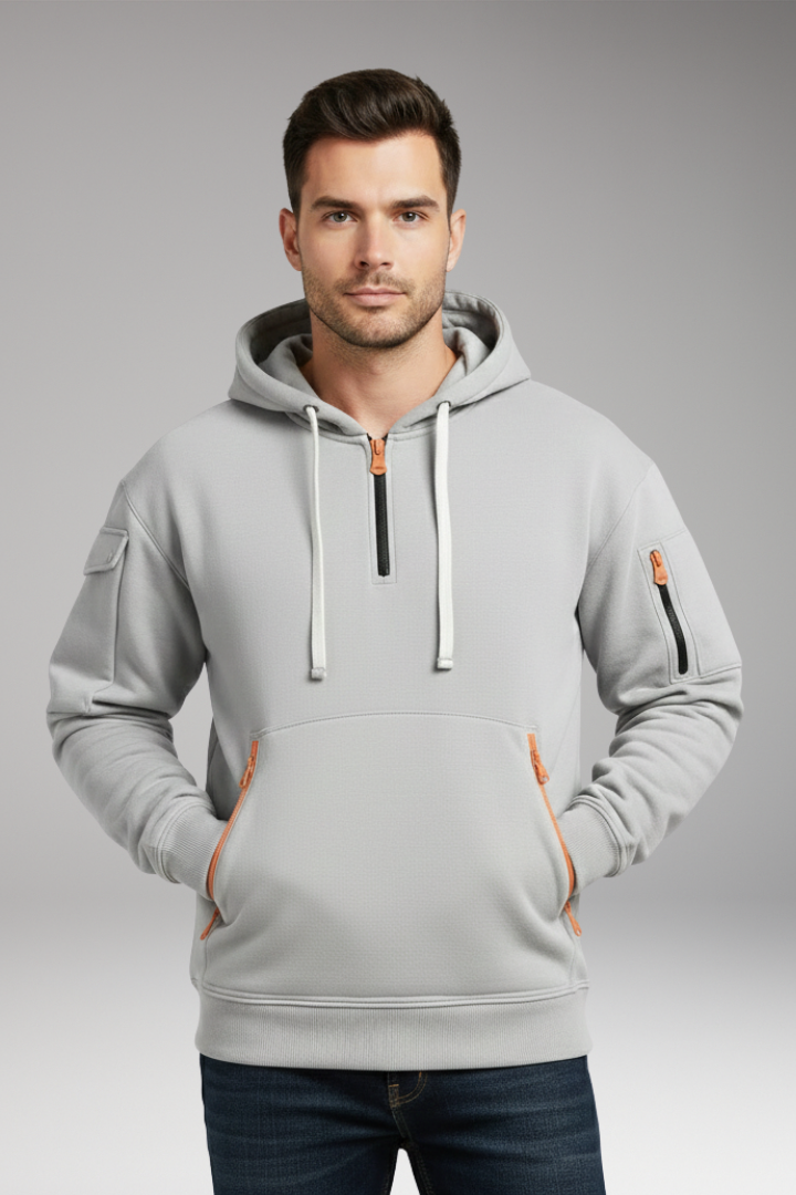 Men’s Hoodie with Adjustable Hood and Zippered Pockets