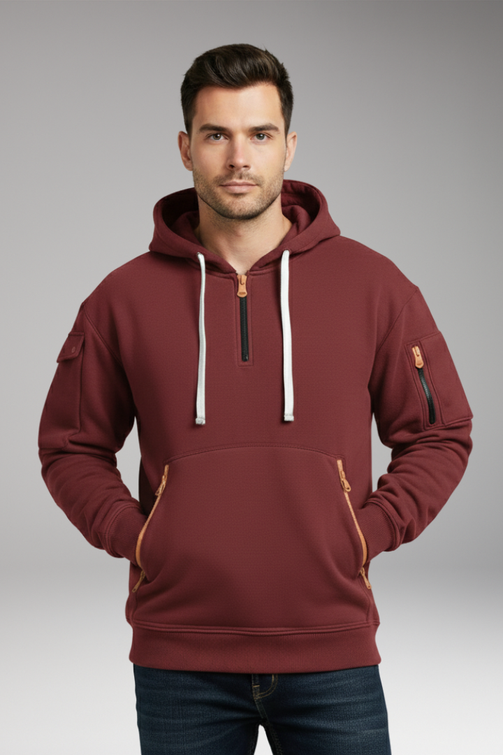 Men’s Hoodie with Adjustable Hood and Zippered Pockets