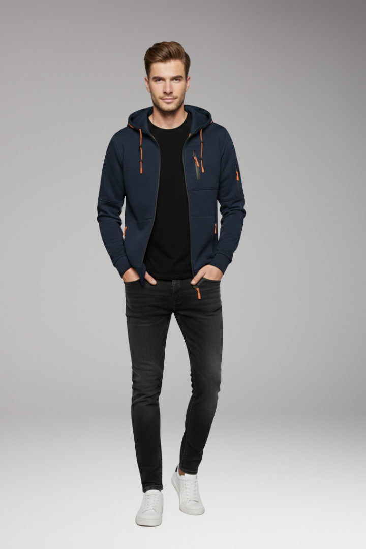 Men’s Hoodie with Full Zip and Ribbed Cuffs