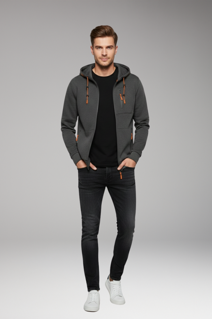 Men’s Hoodie with Full Zip and Ribbed Cuffs