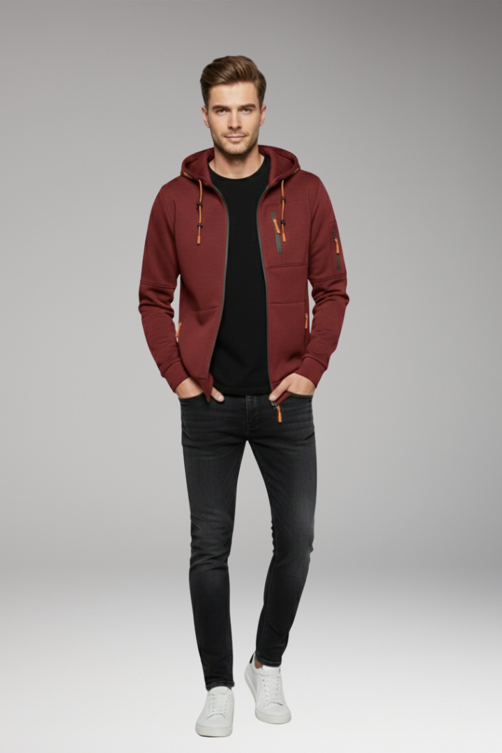 Men’s Hoodie with Full Zip and Ribbed Cuffs