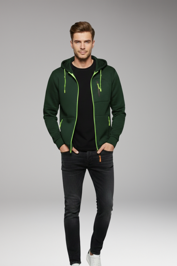 Men’s Hoodie with Full Zip and Ribbed Cuffs
