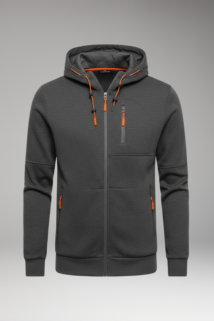 Men’s Hoodie with Full Zip and Ribbed Cuffs