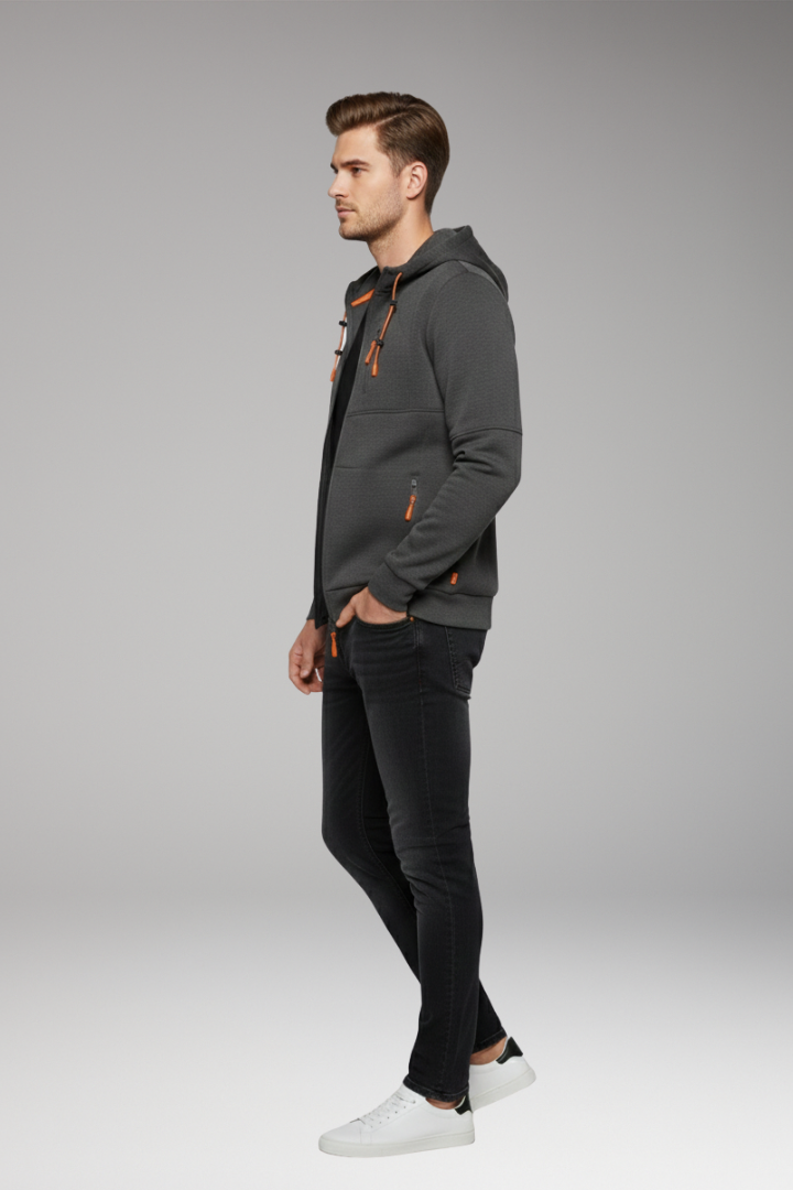 Men’s Hoodie with Full Zip and Ribbed Cuffs