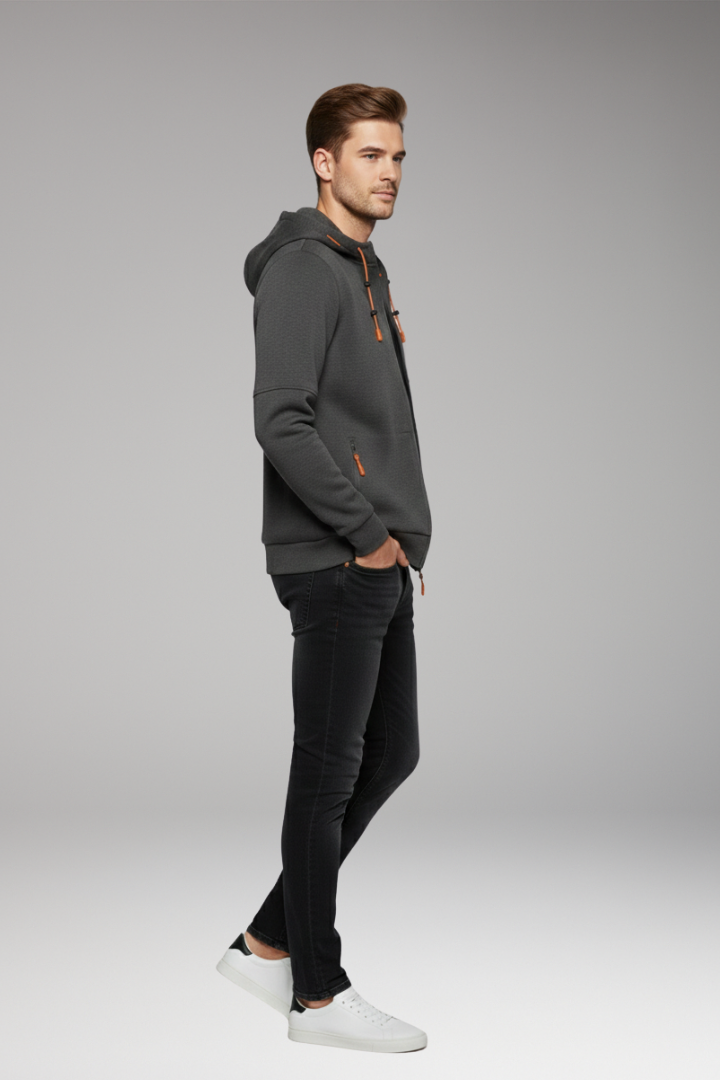 Men’s Hoodie with Full Zip and Ribbed Cuffs