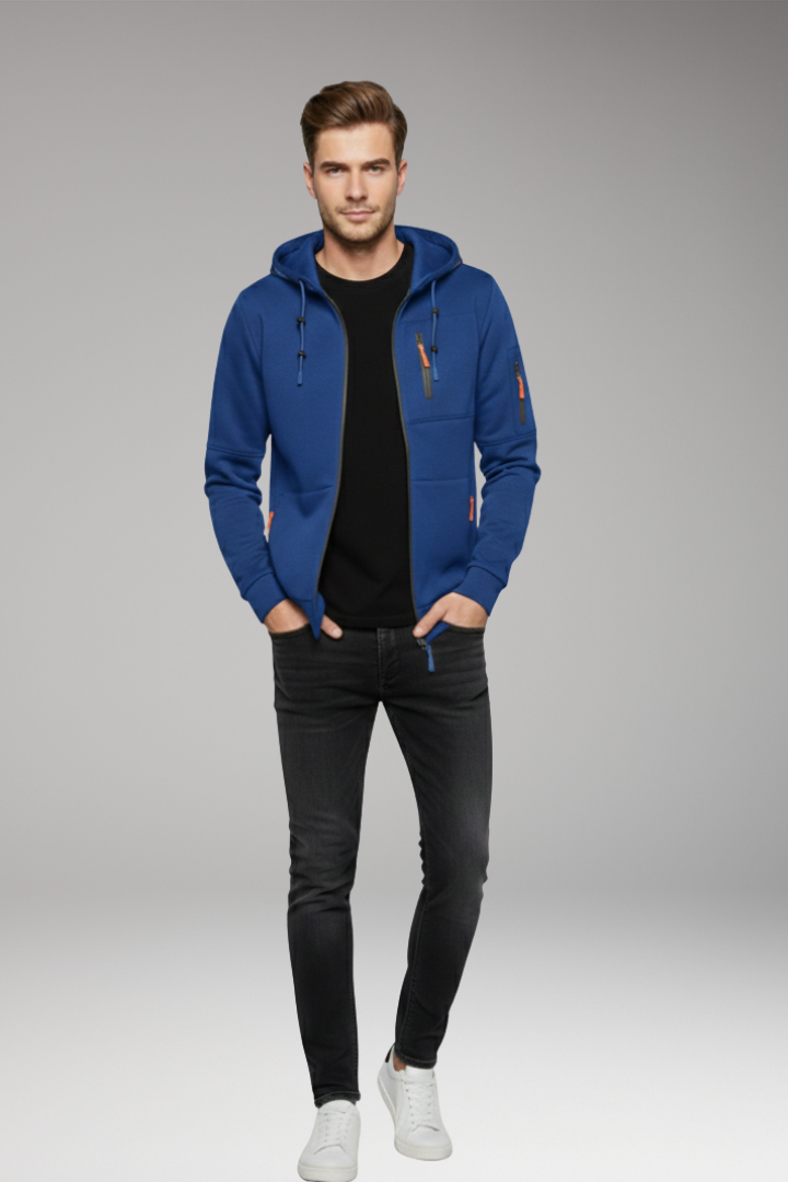 Men’s Hoodie with Full Zip and Ribbed Cuffs