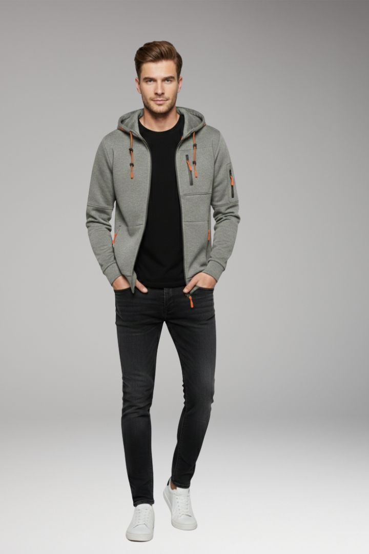 Men’s Hoodie with Full Zip and Ribbed Cuffs