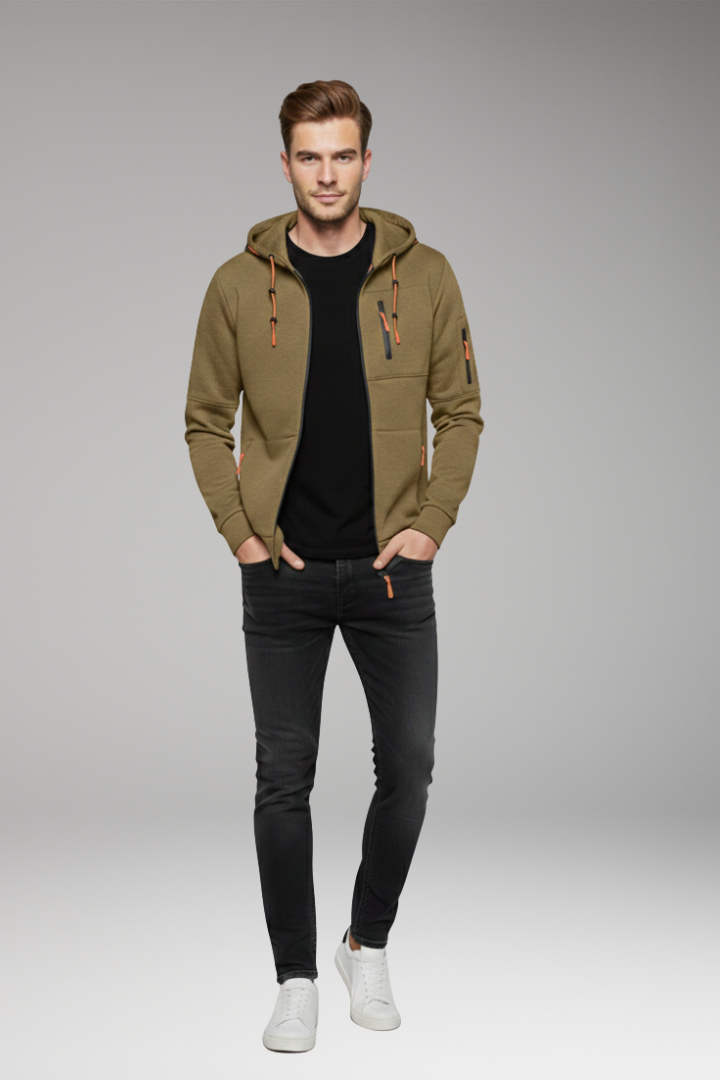 Men’s Hoodie with Full Zip and Ribbed Cuffs