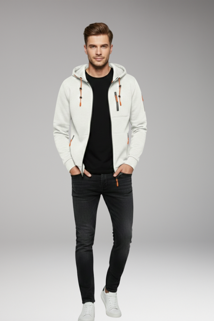 Men’s Hoodie with Full Zip and Ribbed Cuffs