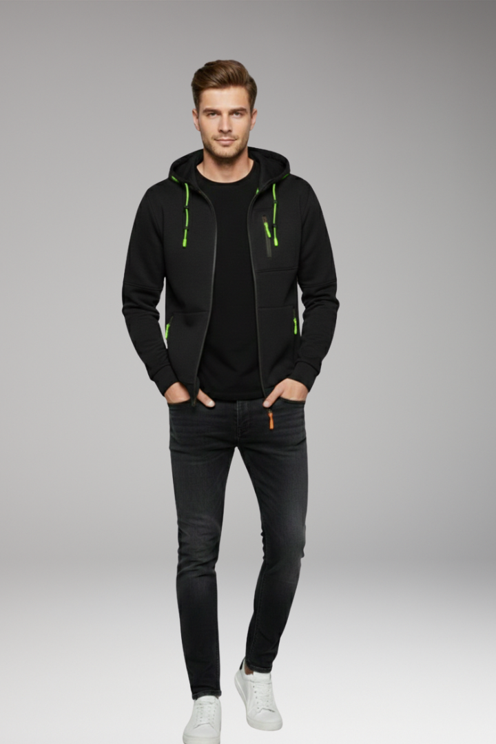 Men’s Hoodie with Full Zip and Ribbed Cuffs