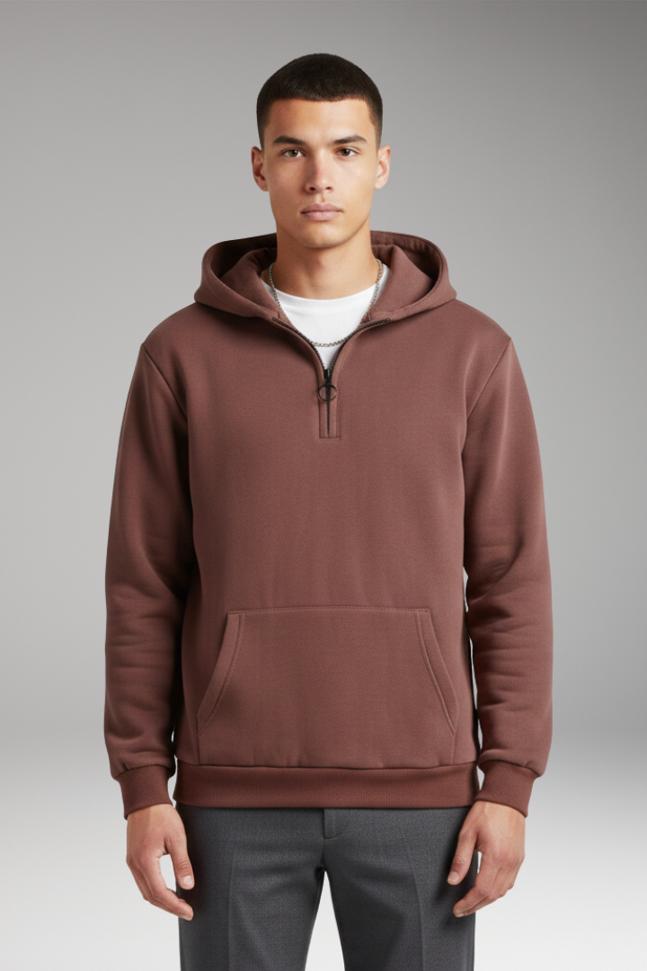 Men’s Hoodie with Half-Zip Closure and Front Pocket