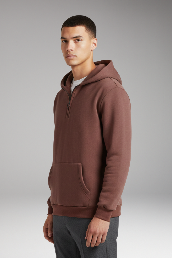 Men’s Hoodie with Half-Zip Closure and Front Pocket