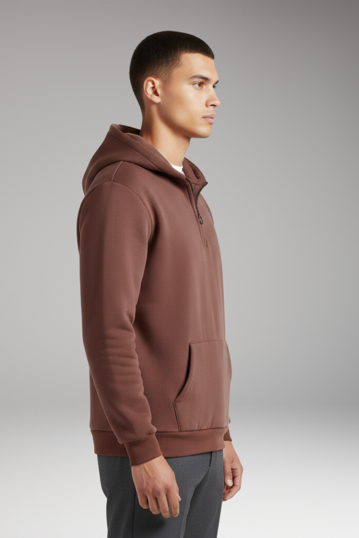 Men’s Hoodie with Half-Zip Closure and Front Pocket