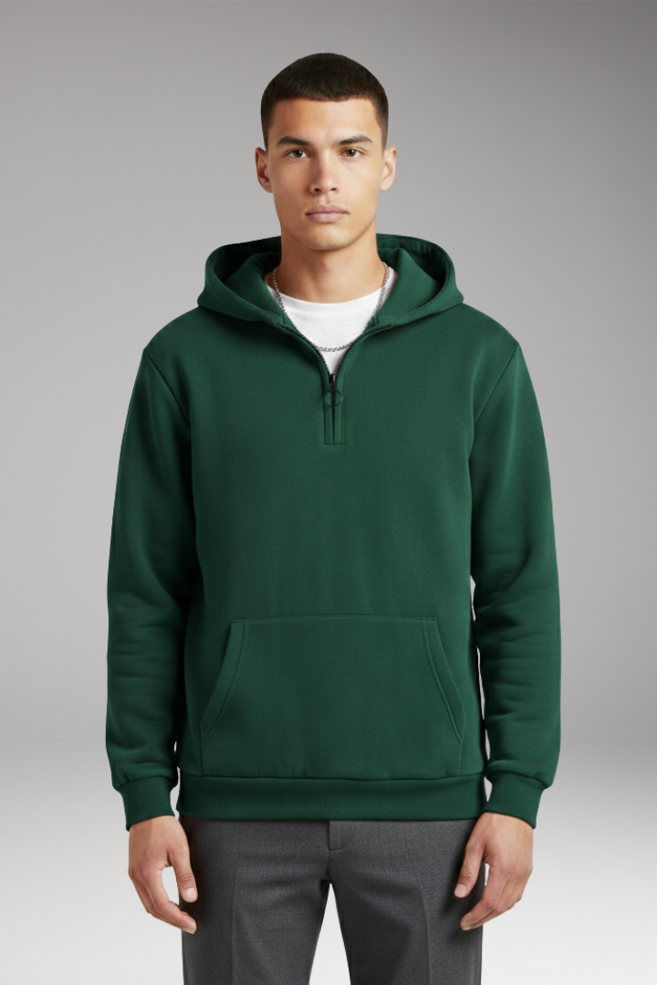 Men’s Hoodie with Half-Zip Closure and Front Pocket