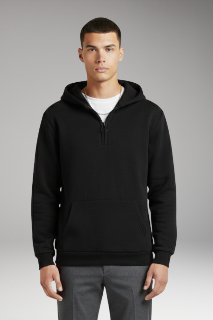 Men’s Hoodie with Half-Zip Closure and Front Pocket