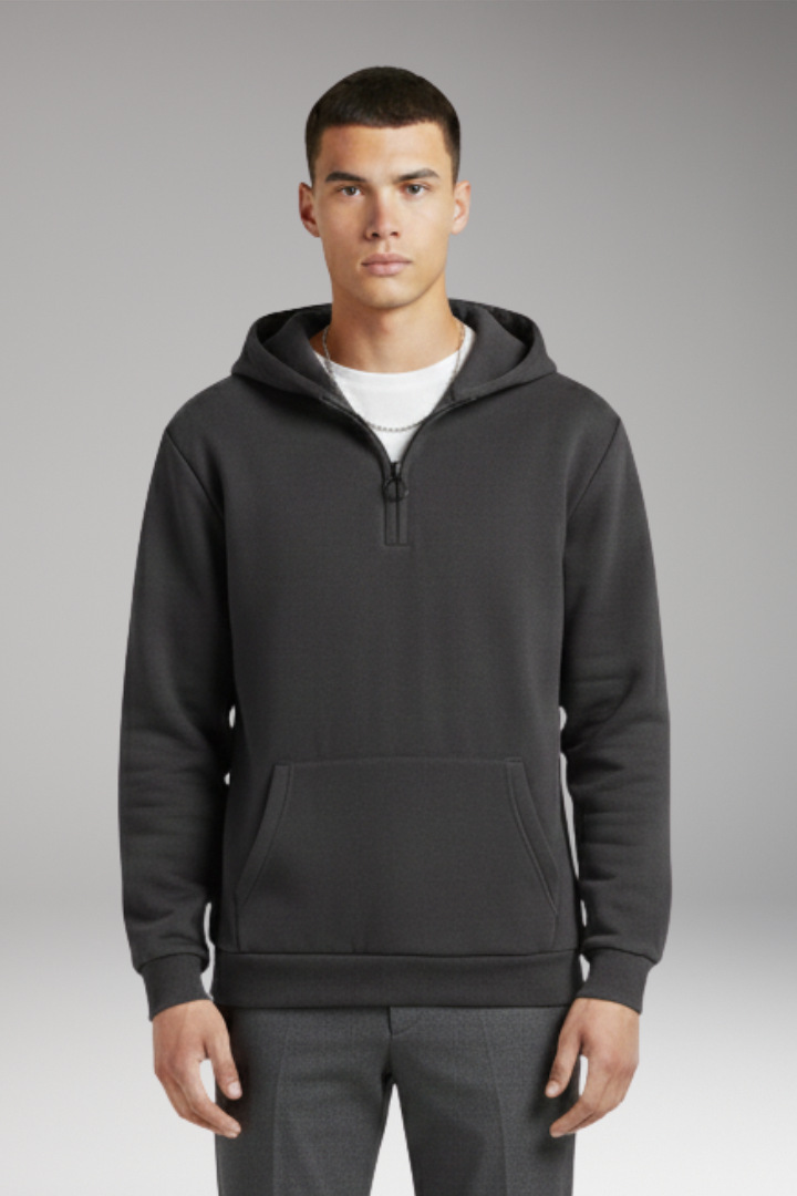 Men’s Hoodie with Half-Zip Closure and Front Pocket