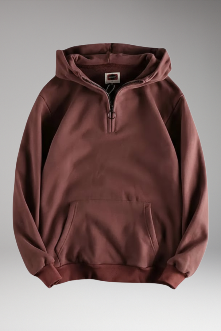 Men’s Hoodie with Half-Zip Closure and Front Pocket