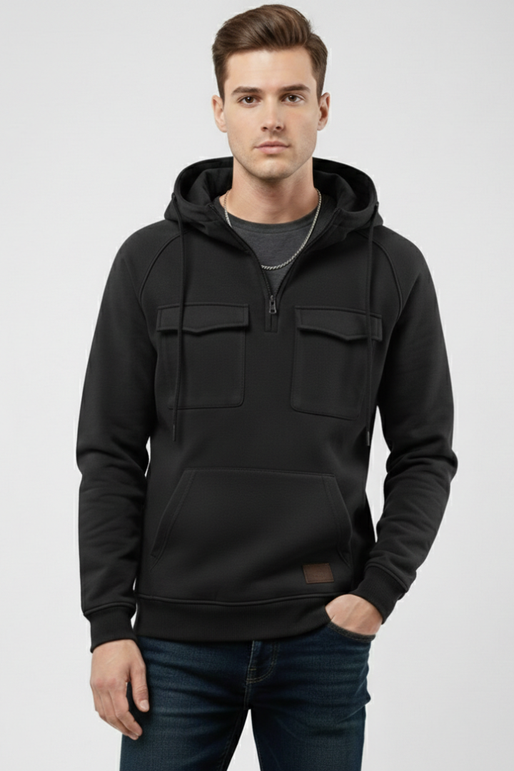 Men’s Hoodie with Half Zipper and Chest Storage