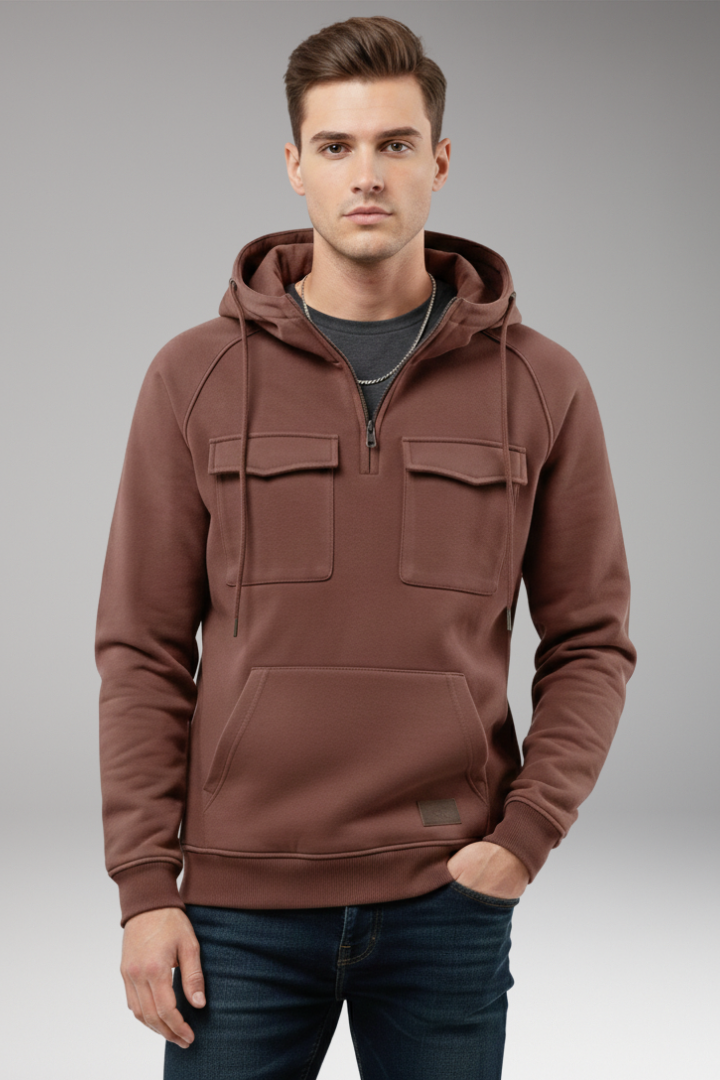 Men’s Hoodie with Half Zipper and Chest Storage