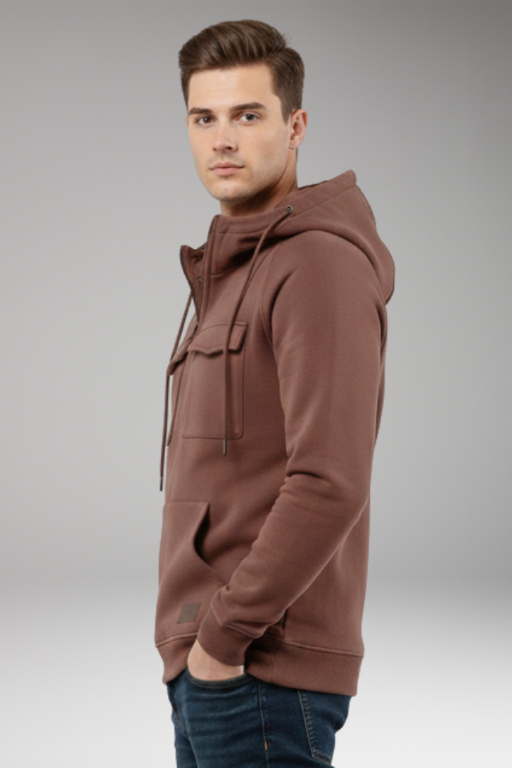 Men’s Hoodie with Half Zipper and Chest Storage