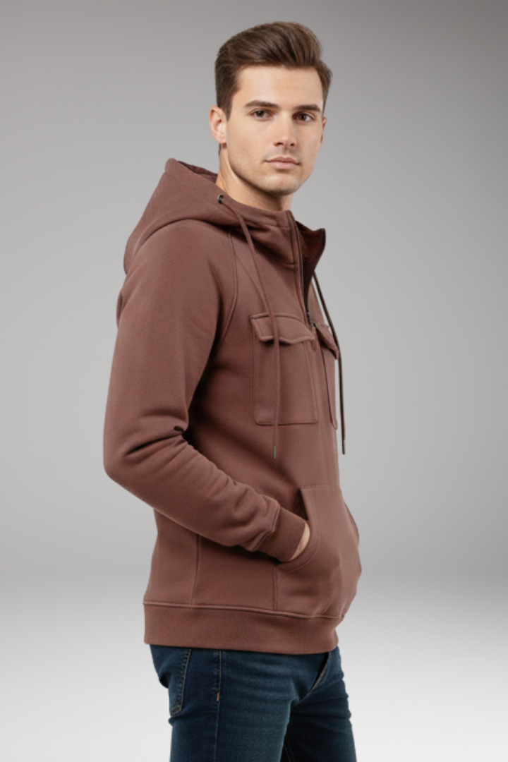 Men’s Hoodie with Half Zipper and Chest Storage