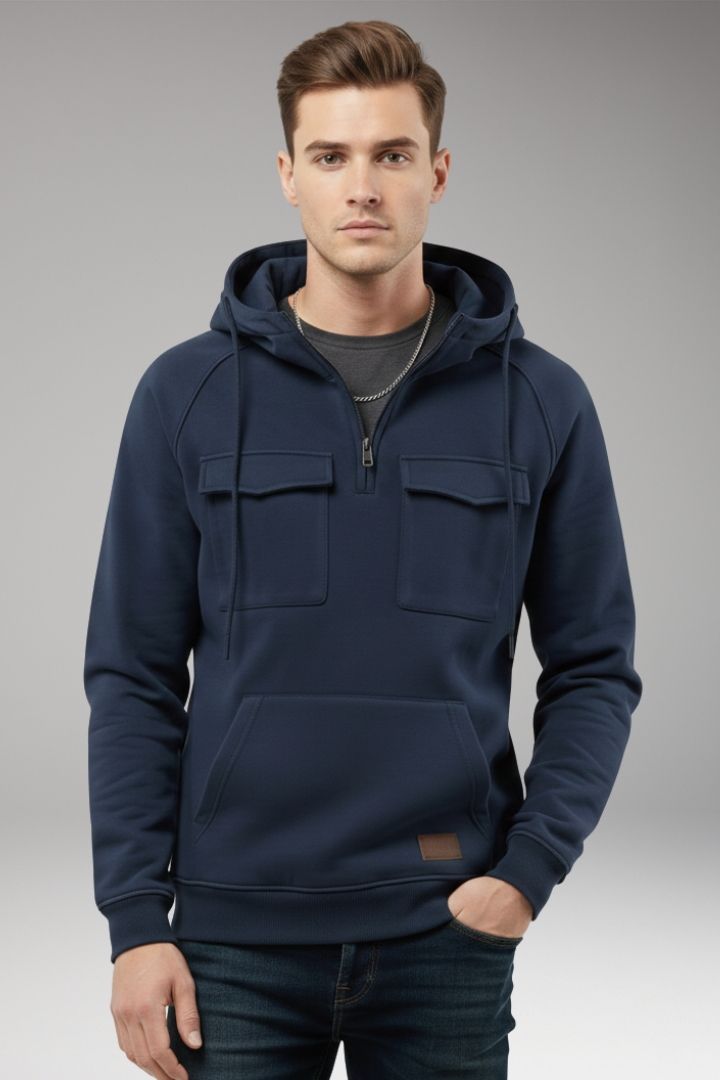 Men’s Hoodie with Half Zipper and Chest Storage